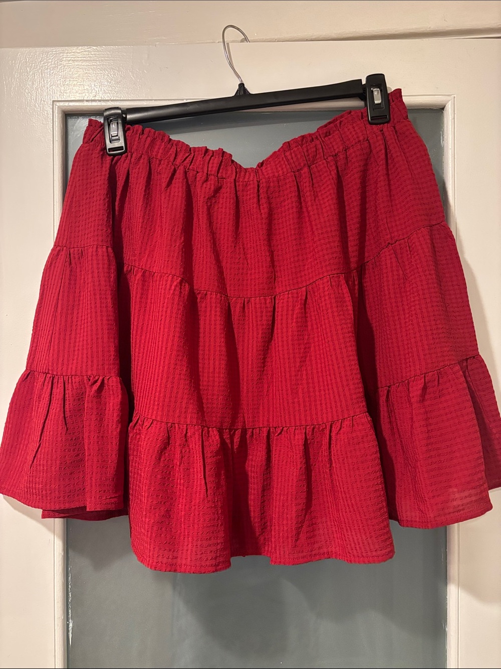 ARULA Red Tiered Waffle Texture Skater Skirt